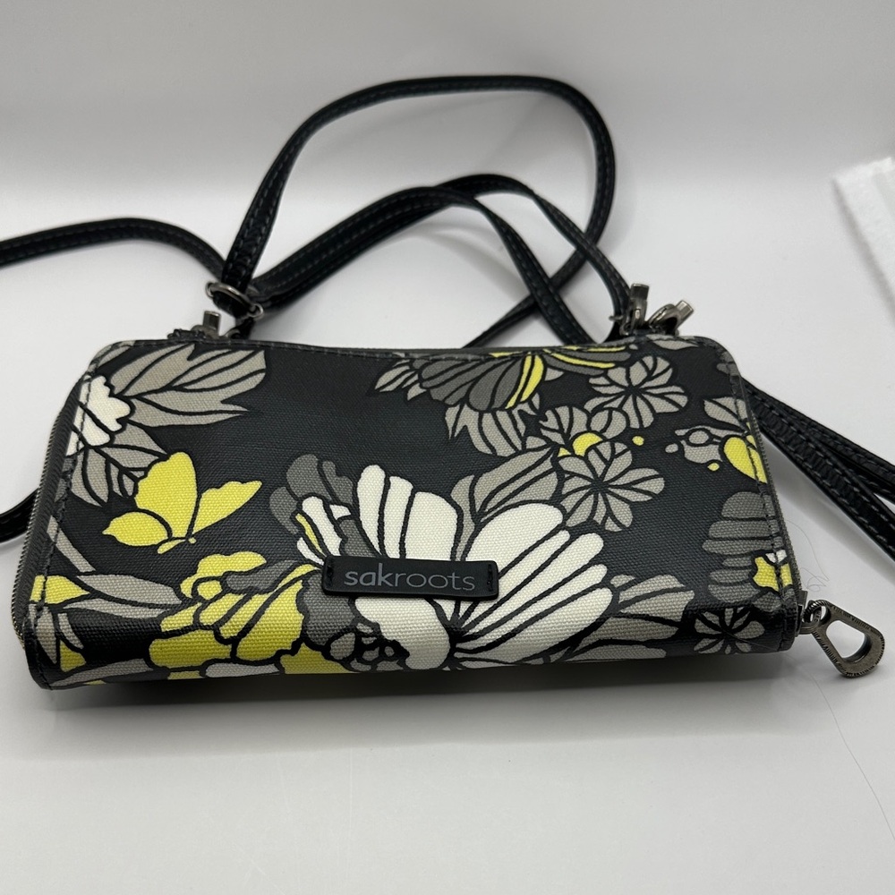 Sakroots Black and Yellow Floral Crossbody Bag